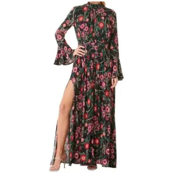 Misa Los Angeles Kora Floral Long Sleeve Backless Maxi Dress Size Large - Picture 1 of 7